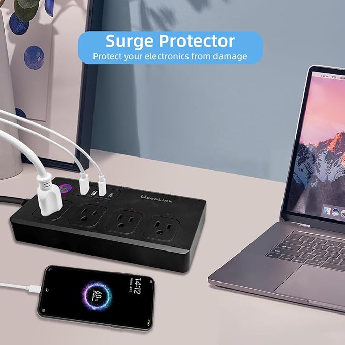 Matter Smart Power Strip,Works with Apple HomeKit, Siri, Alexa, Google Assistant, with 4 Individually Controlled AC Outlets & 2 USB 2 Type-C Ports, Multi-Plug Extender for Home Office-Black