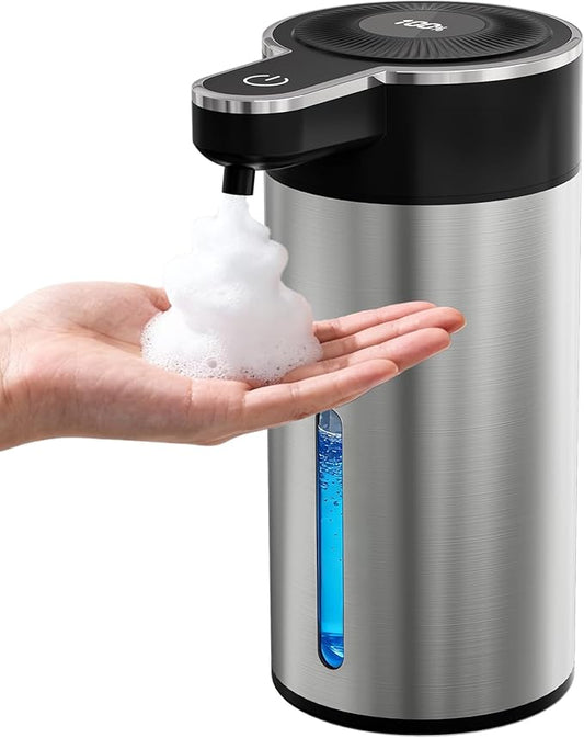 Touchless Automatic Foaming Soap Dispenser for Kitchen, Rechargeable, 13.5oz Large Capacity, Fast Sensor, 4 Adjustable Liquid Levels, Waterproof, Clog-Free Pump(Stainless Steel Foam)