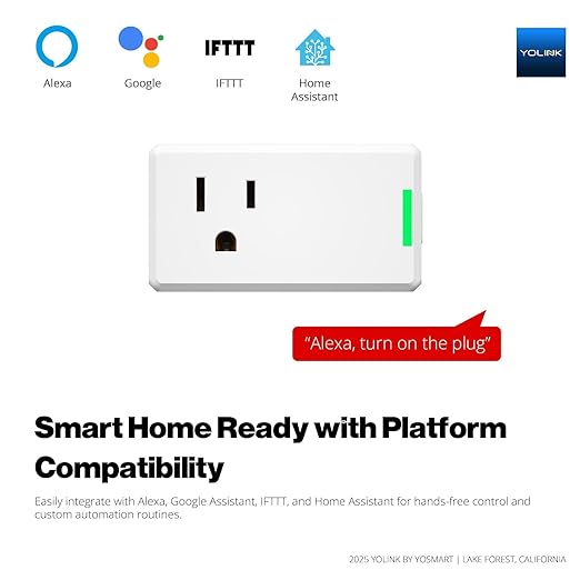 YoLink Smart Energy Plug 15A – 4-Pack, 1/4 Mile LoRa Range, High-Power Devices with Cycle Schedule, Real-Time Energy Monitoring, Overload Protection, Alerts, Alexa, Google, IFTTT, HA, Hub Included
