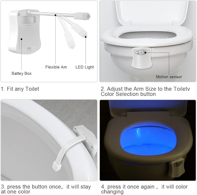 HOTUT Toilet Lights Motion Detection Sensor, 2 Pack Smart Night Light for Bathroom, 16 Color Changing Inside Toilet Bowl Night Light, Cool Stuff Bathroom Accessories Decor for Boys Girls Men Women