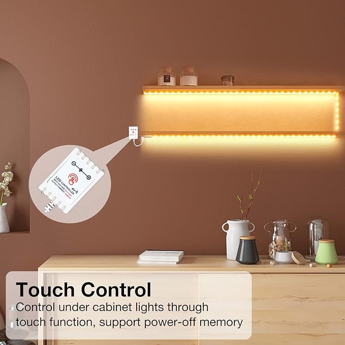 DAYBETTER Under Cabinet Lighting kit, 6 PCS LED Strip Lights with Remote, Dimmer and Adapter, Dimmable for Kitchen Cabinet,Counter,TV Back,Showcase 2700K-6500K Warm to Daylight White, Timing, 20ft