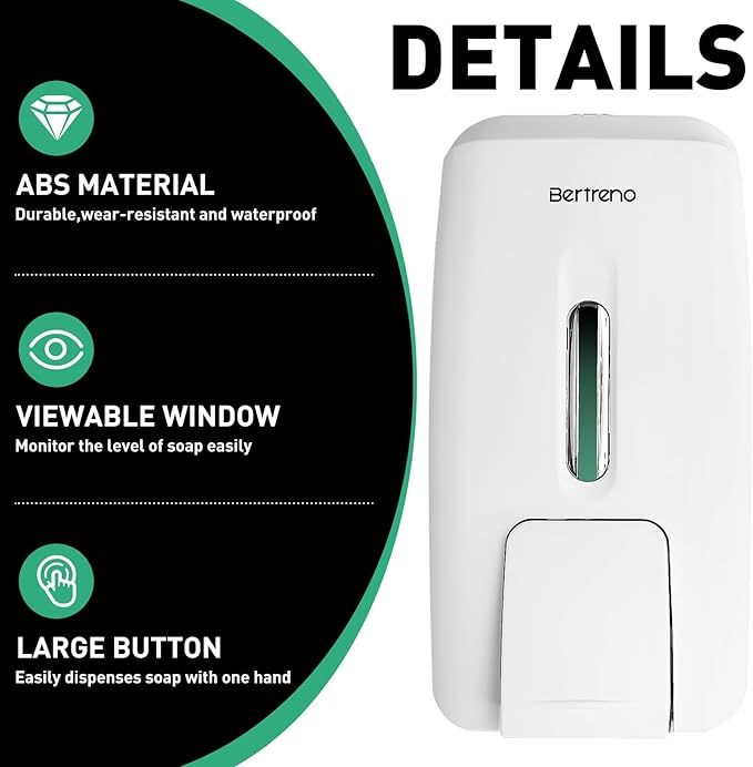 Commercial Soap Dispenser Wall Mount Manual Pump Hand Soap Dispenser 800ml Gel Liquid Hand Sanitizer Dispenser Self Adhesive for Home Bathroom (White)
