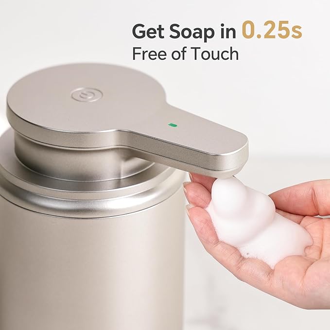 LAOPAO Automatic Soap Dispenser, Foaming Hand Soap Dispenser for Bathroom Kitchen ABS Rechargeable Touchless Hand Soap Pump 10oz, Xmas Gift, Light Silver Plastic