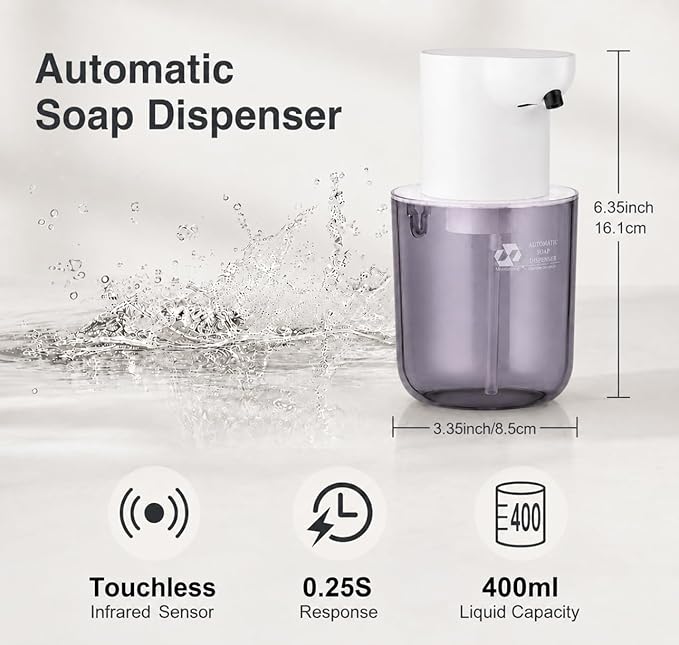 Automatic Soap Dispenser Touchless, 4-Level Adjustable Liquid Soap Dispenser, 13.5oz/400ml USB Rechargeable, IPX5 Waterproof, Countertop or Wall Mount, for Kitchen Bathroom, White