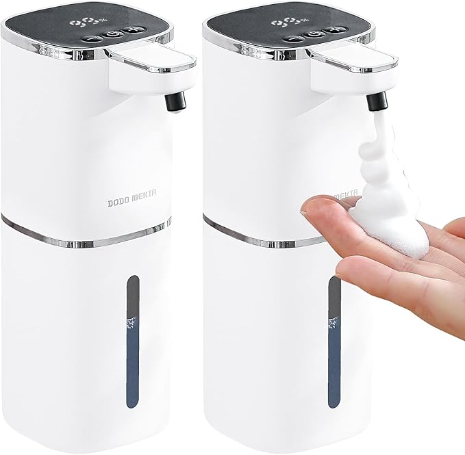 2 Pack Automatic Foaming Soap Dispenser, 400ml//13.53oz, USB Rechargeable, 9- Adjustable Foam Levels, IPX5 Waterproof, Touchless & Wall/Tabletop Use for Kitchen Bathroom, White