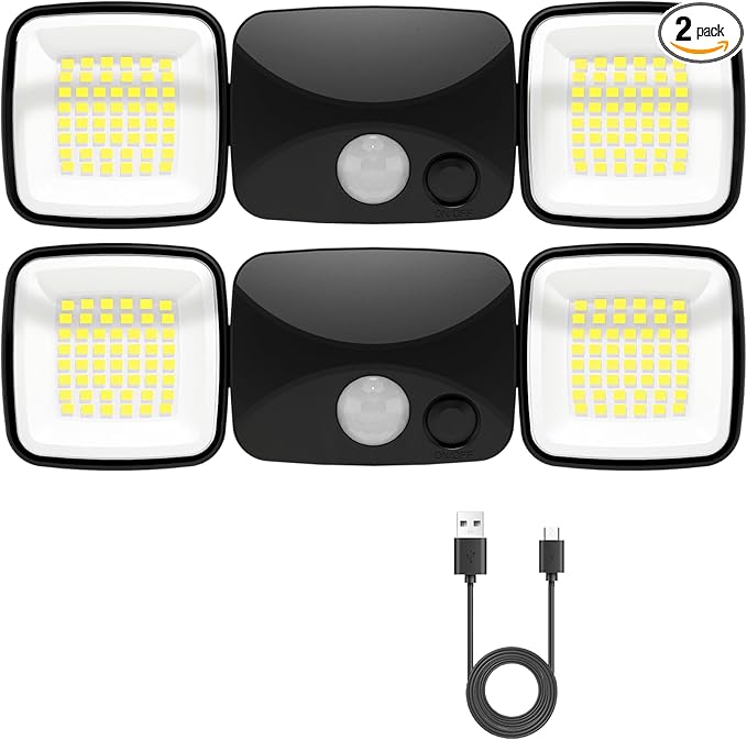 Motion Sensor Outdoor Lights, Rechargeable Battery Operated Outdoor Lights, USB Charging, Wireless Lights, No Solar, High Brightness for Garage, Yard & Entryway, Black 2-Pack (Small Size)