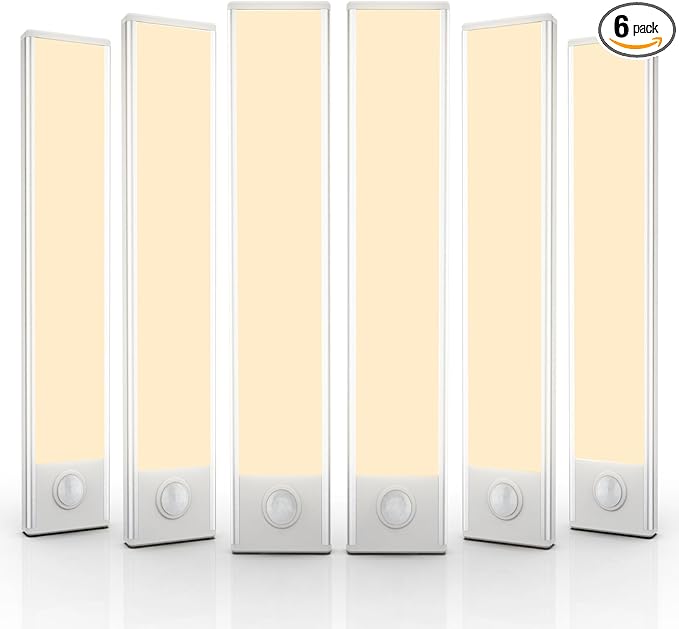 6 Pack Under Cabinet Lighting Wireless, 40 LED Rechargeable Battery Motion Sensor Light Indoor, Stick On Magnetic Closet Lights, Under Counter Lights for Kitchen, Stairs, Warm 10 in