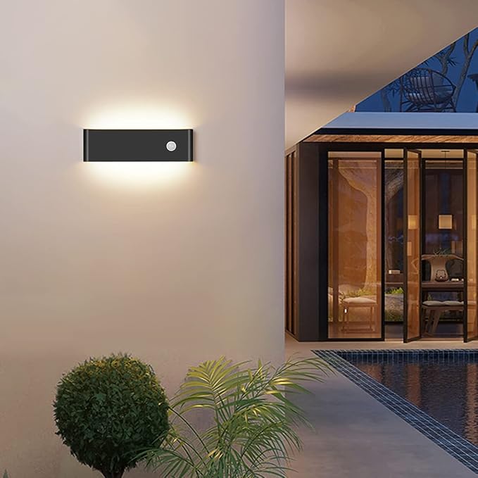 LED Hardwired Motion Sensor Light Indoor Wall Sconce, 12W Motion Sensor Wall Light Indoor Sconce Wall Aluminum Modern Wall Sconce for Living Room Hallway Stair (Black 3000K, 1 Pack)
