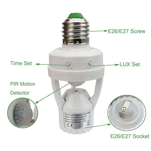 Motion Sensor Light Socket,E26 E27 PIR Motion Screw Bulb Adapter Indoor Use Only, Auto On Off Night Light Control for Garage Basement Porch Storage Room (3 Pack)