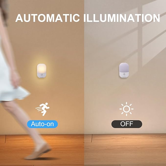 Motion Sensor Night Light, LED Dimmable Warm White Type-C Rechargeable Battery, for Hallway, Bathroom, Stair, Wardrobe, Bedroom, Auto On/Off, 2 Pack