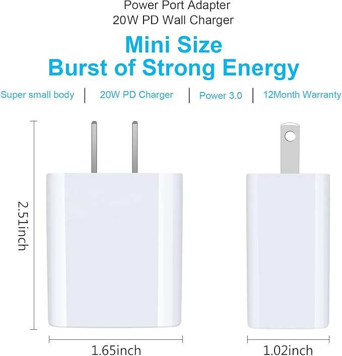 USB C Charger, 20W PD Power Adapter 2pcs USB C Box Block Brick Plug Fast Charging Base Cube for Phone 17Pro Max/16e/15/14/1312/11 Pro Max XR XS SE, Moto G 2026, Samsung Galaxy S26 S25 S24+ S22 A17 A07