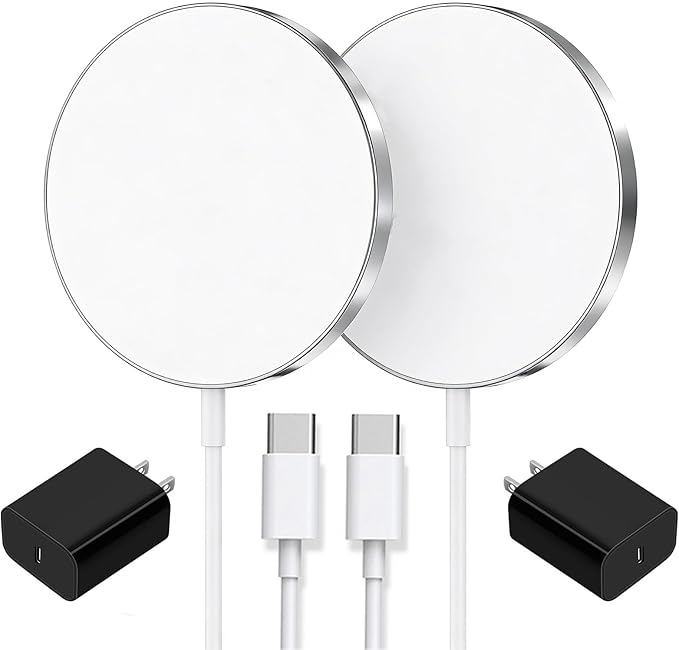 for MagSafe Charger 2 Pack, Magnetic Wireless Charging Pad for iPhone 17/17 Pro/17 Pro Max/Air/16 15 14 13 12 Pro Max Plus/AirPods 2 3 Pro, Strong Magnet, Aluminum Alloy, USB-C/A Port(Silver)