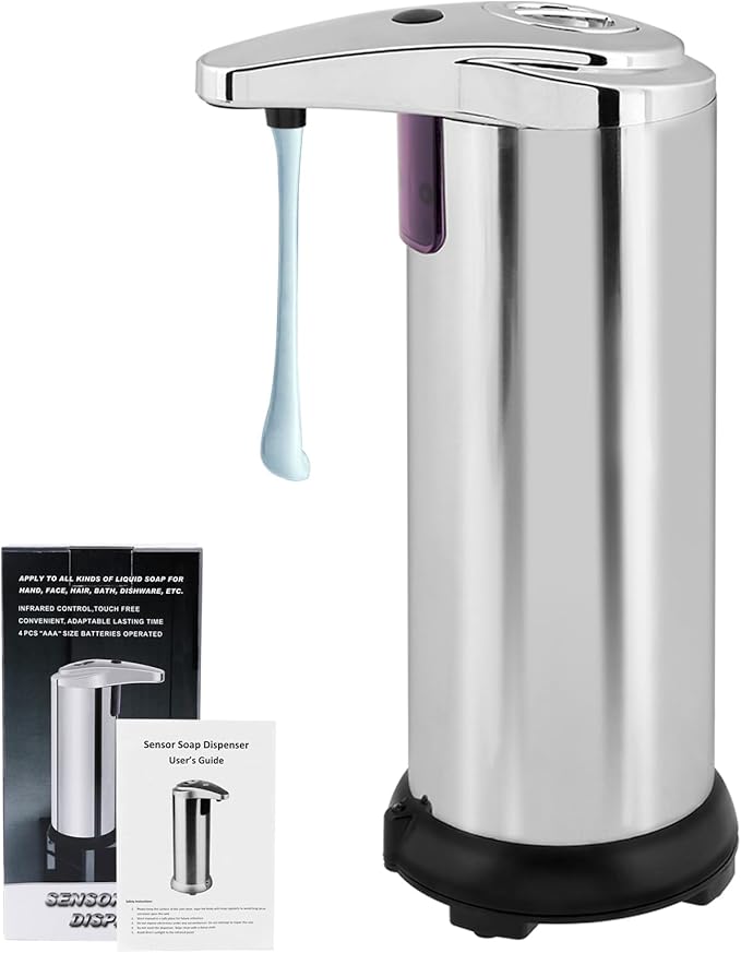 Automatic Soap Dispenser, Stainless Steel Sensor Soap Dispenser, 8.5oz Touchless Liquid Hand Soaps Dispensers with Motion Sensor for Kitchen