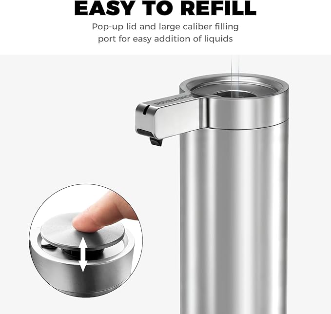 Touchless Automatic Soap Dispenser Wall Mount Stainless Steel with Sensor Infrared 9 oz Electric IPX5 Waterproof USB-C Charging Motion Sensor for Kitchen & Bathroom (Silver)
