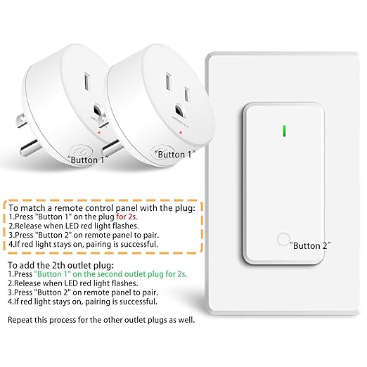GreenCyle 4 Plug-in Light Switches with 1 Remote, Wireless Remote Control Light Bulb with Wall Switch, 15A/1500W, TUV List, No Wiring, 500ft RF Range, for Lamps, Household
