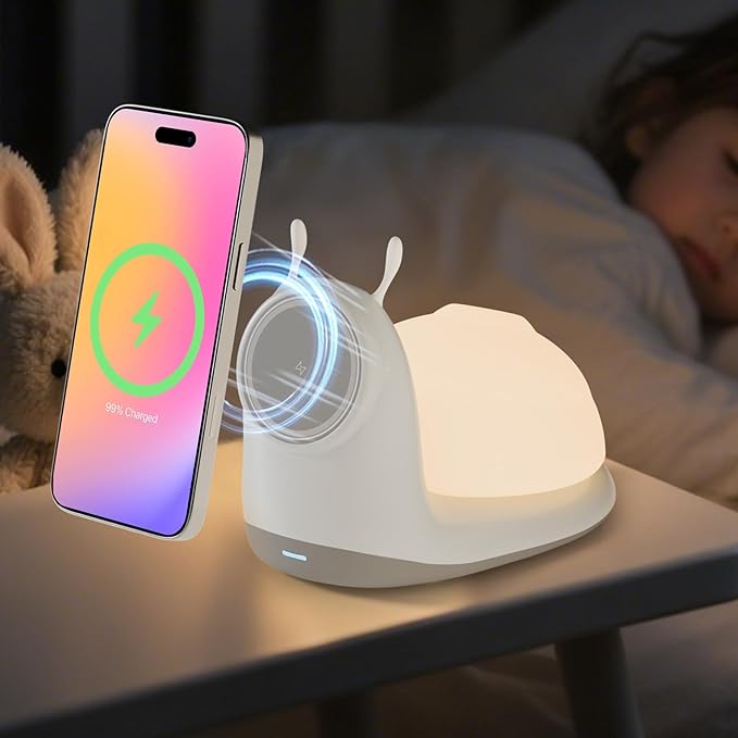Magnetic Wireless Charger Stand for iPhone: 15W Fast Charging Desk with Night Light for Kids Mag Safe iPhone 17 16e 16 15 14 13 12 Pro Max - Cute Touch Lamp for Nightstand & Bedroom & Breastfeeding