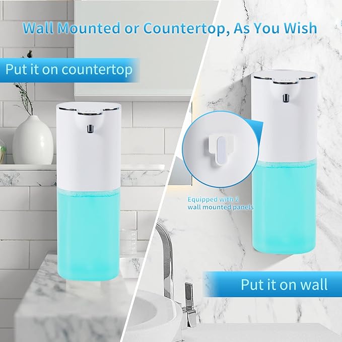 P9 Advanced Automatic Rechargeable, Touchless,Sensor Foaming Soap Dispenser for Kitchen & Bathroom, Foam Dish Soap Dispenser，Support Countertop and Wall Mounted