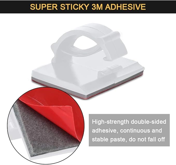 Cable Clips Self with 3M Adhesive Cord Organizer, Wire Holder Clamp Management Sticky for Desk Car Dash Cam Tables Wall, White 100pcs