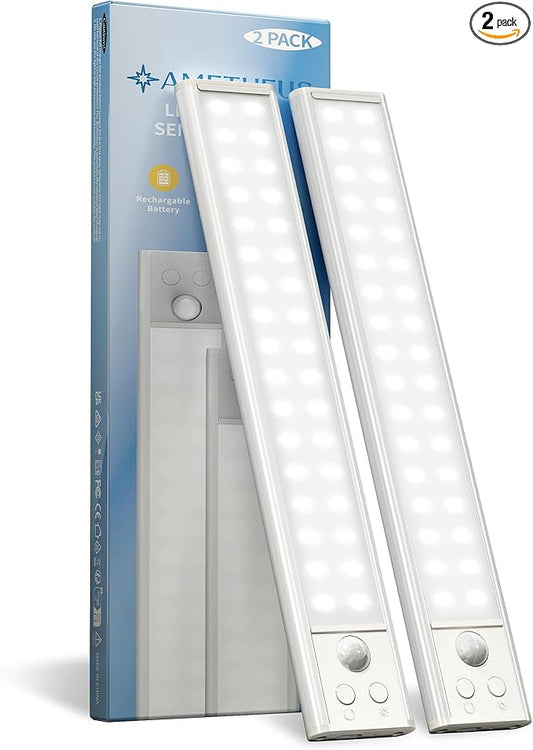 10inch Under Cabinet Lights, Motion Sensor Light Indoor, Wireless Closet Lights, 1800mAh Rechargeable Battery, Magnetic, 5 Levels Dimmable, Under Counter Lights for Kitchen, Bathroom (2 Pack)