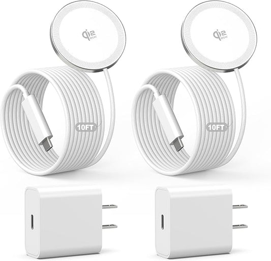 2Pack Magnetic Wireless Charger 25W Fast Charger for iPhone 17/16/15/14/13/12 Series & AirPods, Portable Wireless Charging Pad for Travel Home Office Desk, 10FT-White with Plugs