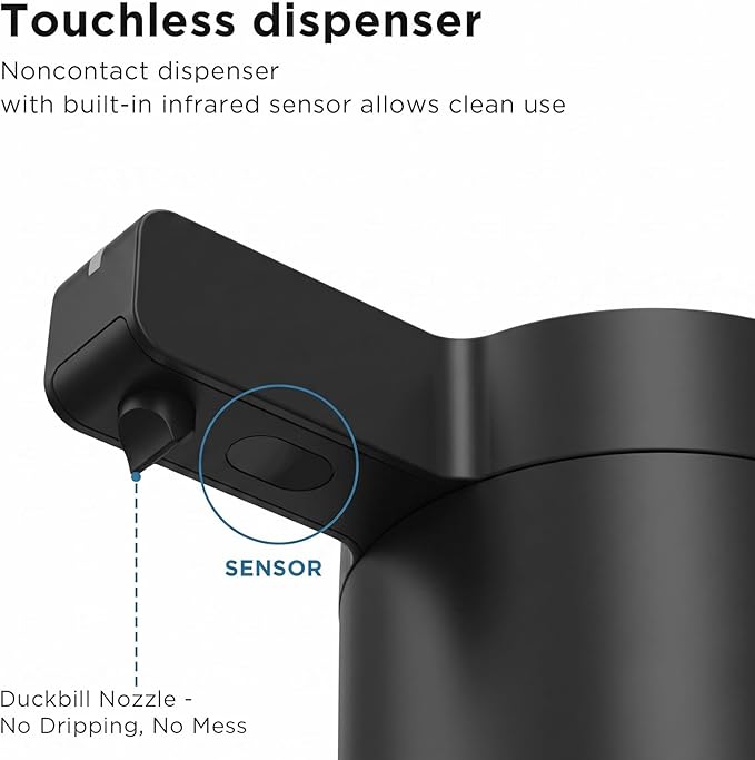 Newise Touchless Automatic Soap Dispenser - 9 oz, USB Rechargeable, Dish Hand Soap Dispenser for Kitchen and Bathroom with 3 Adjustable Dispensing Modes, Stainless Steel, Black