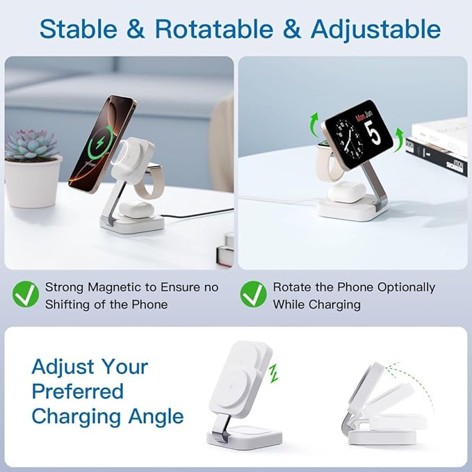 RYND 2026 Traveling Wireless Magnetic Fast Charging Station,3 in 1 Charger with i Phone 17 16 15 14 13 12 Pro Max Plus,Apple Watch Series & Air pod 4 3 2 Pro-Gifts for Wife & Husband(Rose Red)