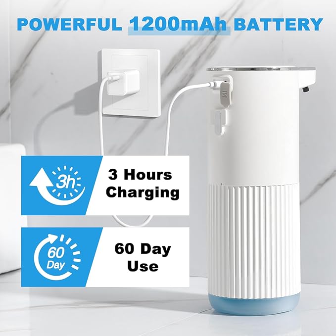 RYTOXILO Automatic Soap Dispenser, 2 Pack White Touchless Liquid Soap Dispenser for Bathroom, 13.5 Fl Oz Plastic Electric Auto Dish Soap Dispensers Wall Mount for Kithcen with Adjustable Volume