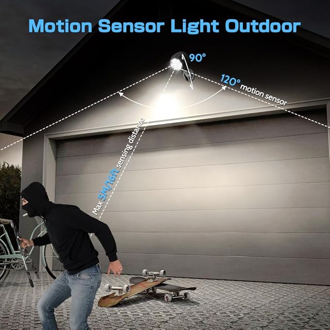 Wireless Battery Operated Motion Sensor Outdoor Light, 6 LED 1000LM LED Spotlights with Remote Control, IP65 Waterproof 6000K Motion Security Light for Garage Yard Porch and Patio