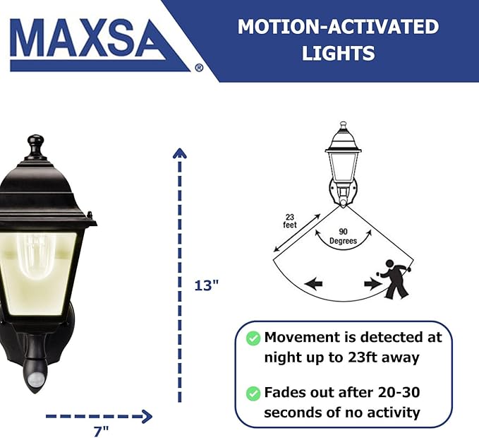 Maxsa 43319-RS Battery-Powered Motion-Activated Outdoor Wall Sconce, 3000K (Warm White), Black