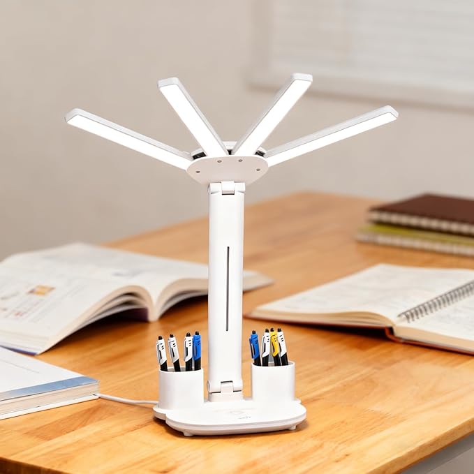 Led Desk Lamp Adjustable Foldable Table Lamp with Pen Holder, 3 Color & Stepless Dimming, Reading Lamp for Study Table Work Office