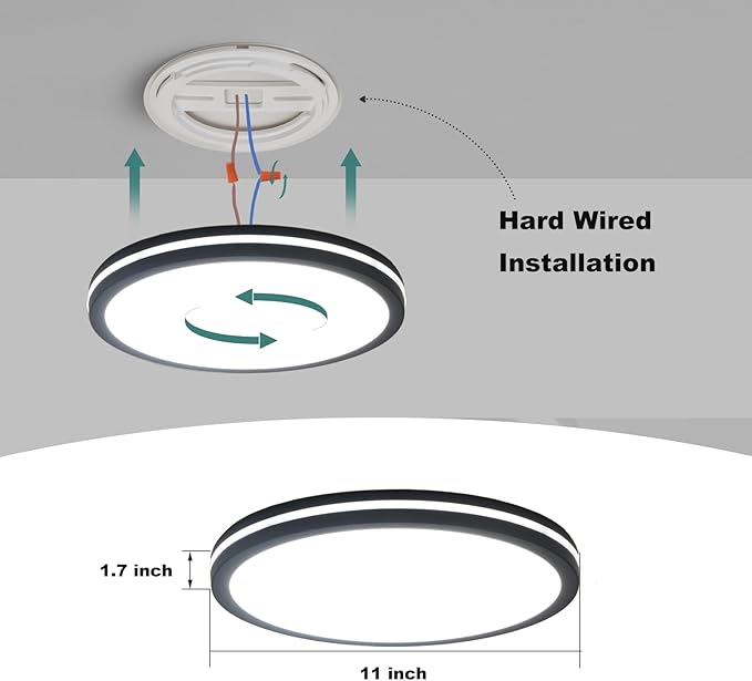 Motion Sensor Ceiling Light Wired,11 Inch Flush Mount Ceiling Light Fixture, Motion Sensor Light Indoor for Stair Closet Porch Hallway Laundry, Sensor Lights Indoor 3000k/4000k/6000k Black