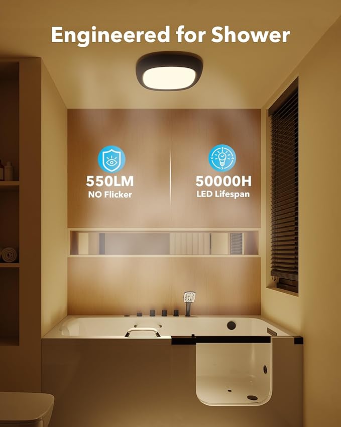 Motion Sensor Rechargeable Ceiling Light with Remote, 12000mAh Wireless Shower Lights for Inside Shower, Battery Operated Closet Light Sensored LED Overhead Lighting No Wiring for Hallway Garage