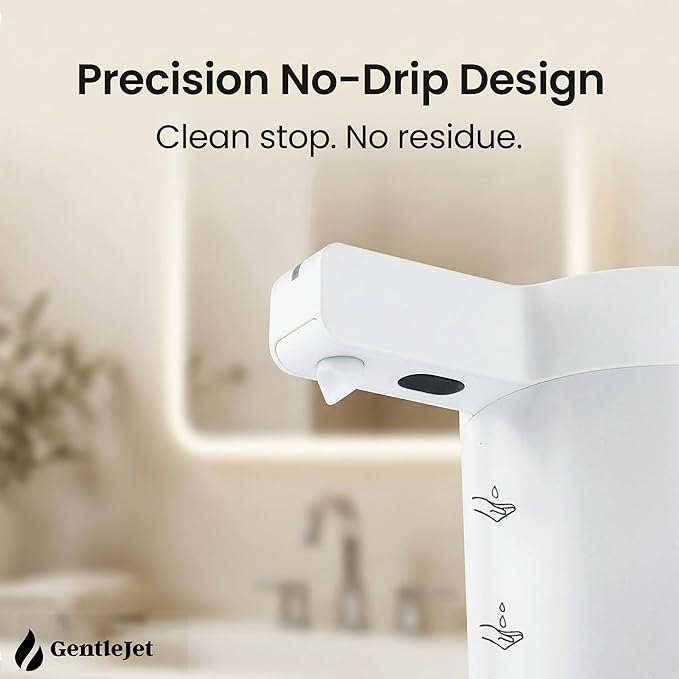 GentleJet SmoothDrop Automatic Liquid Soap Dispenser Touchless, No-Drip Precision Pump, USB-C Rechargeable, 304 Stainless Steel, Waterproof Countertop Dispenser for Kitchen & Bathroom Sink, 270 ml