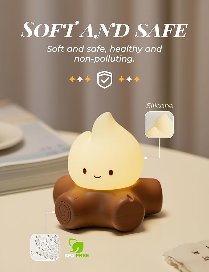 WANIDEA Fake Campfire Lamp, Ambient Lighting, White Noise Soothes The Mood, Portable Rechargeable Night Light, Candlelight Mode Mood Lighting, Bedroom, Desktop, Camping Decor, Cute Gifts