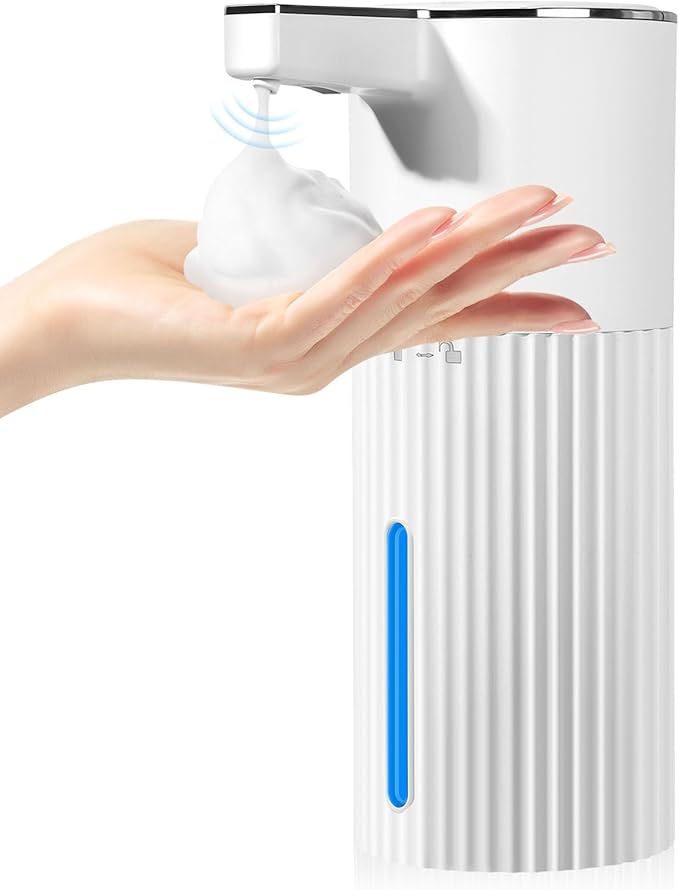 Automatic Soap Dispenser Foaming Touchless: 14oz Plastic - 4 Level Adjustable Wall Mount Foam Rechargeable Electric Auto Smart White Soap Dispenser - Bathroom Kitchen Hand Dish Lotion