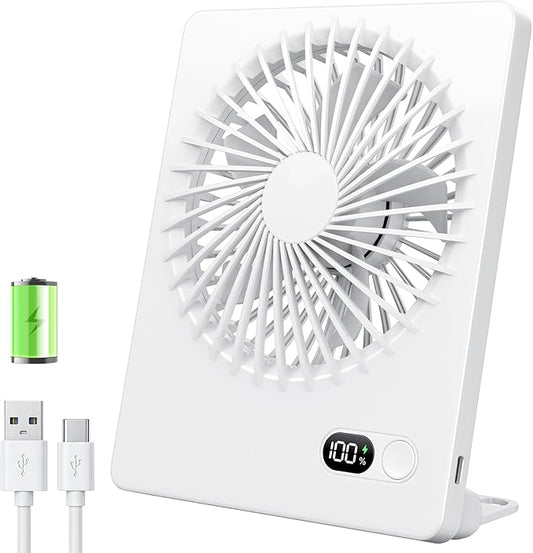 Zuvas Desk Fan Battery Operated Fan Rechargeable 180°Tilt Folding Personal Fan Ultra Quiet Small Portable 3 Speed Adjustable Strong Wind Fan For Office Bedroom Home Desktop Camping (White)