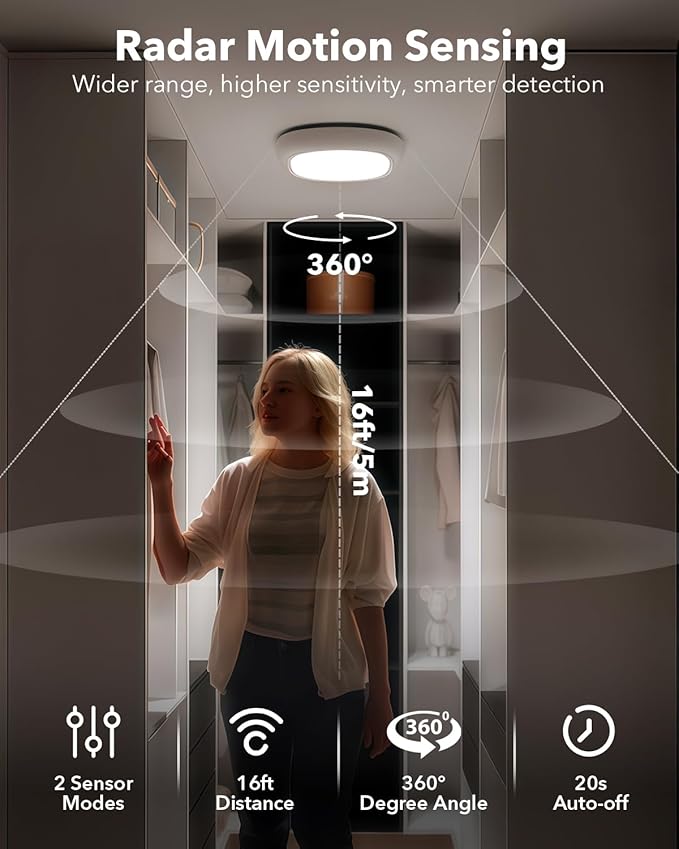 Rechargeable Shower Light for Inside Shower, 12000mAh Motion Sensor Wireless Ceiling Light with Remote No Wiring, Battery Operated Closet Lights Cordless LED Overhead Lighting for Pantry Bathroom