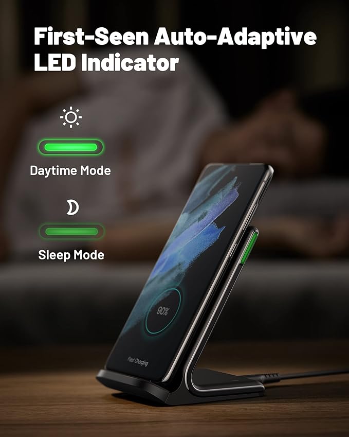 INIU Wireless Charger, [2-Pack] 15W Fast Wireless Charging Stand with Sleep-Friendly Adaptive Light Compatible with iPhone 17 16 15 14 13 12 Pro Max Plus Samsung Galaxy S22 S21 Note 20 etc