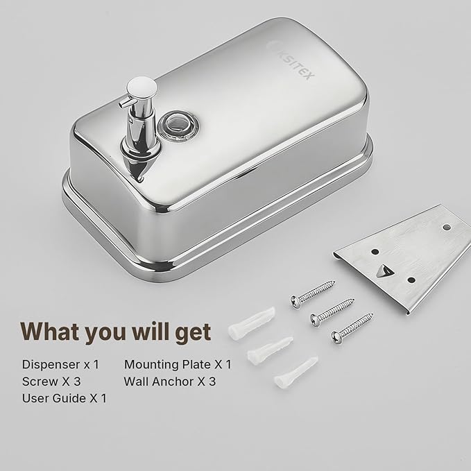 Stainless Steel Soap Dispenser Wall Mounted, 27oz Commercial Hand Soap Dsipenser, Manual Anti-Leak Pump Liquid Soap Dispenser, Rust-Proof Lining Hand Sanitizer Lotion Dispenser for Bathroom (27 OZ)