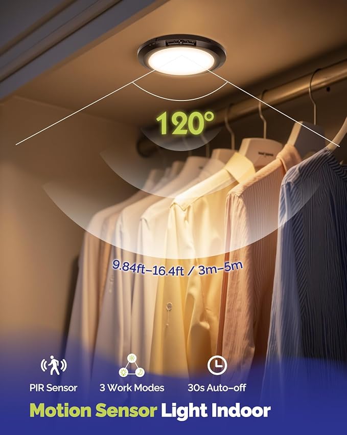 10,000mAh Rechargeable Ceiling Light with Remote, Wireless Waterproof Shower Lights 3000K/4000K/6000K, Battery Powered Light for Closet Battery Operated, Motion Sensor Lights No Wiring, Black