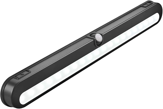 Alivation Closet Lights Battery Operated Led, Motion Sensor Light Indoor, Under Cabinet Lighting, Under Counter Lights for Kitchen, Laundry, 3 AA Battery Powered/DC Input, Day & Night Modes, Black