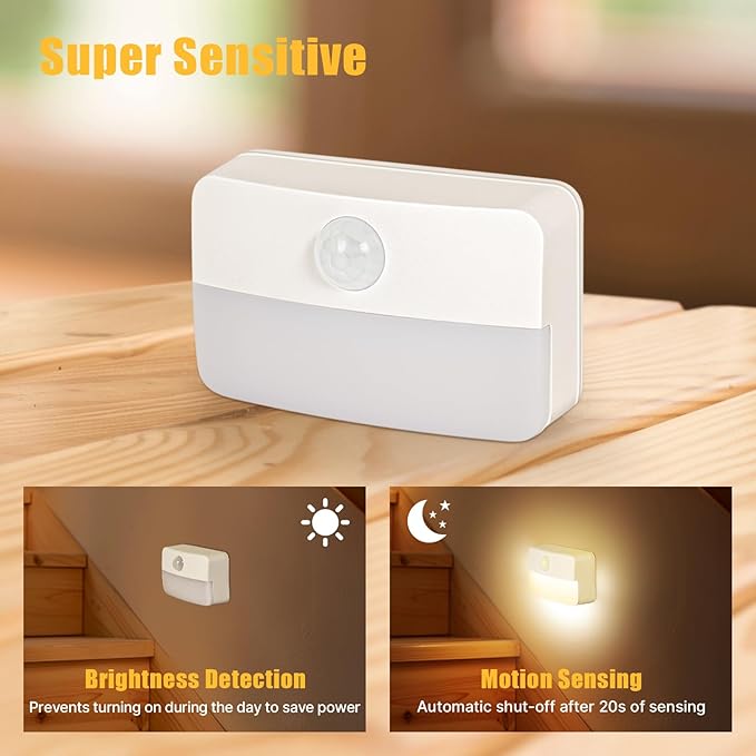 Guankai 16 Pack Motion Sensor Stair Light for Indoor, Battery Operated Closet Lights, Stick on Anywhere Hallway Lamp, Portable Led Night Lamps for Bedroom Under Cabinet Kitchen