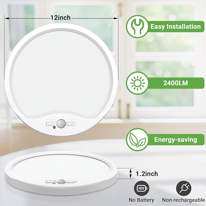 zemty 4Pack 12inch Motion Sensor Ceiling Lights Wired, 24W 2400lm 3CCT/3 Mode/30-120s Timer, Bright White LED Flush Mount Light Fixture Motion Activated for Closet Pantry Hallways Stairwells Garage