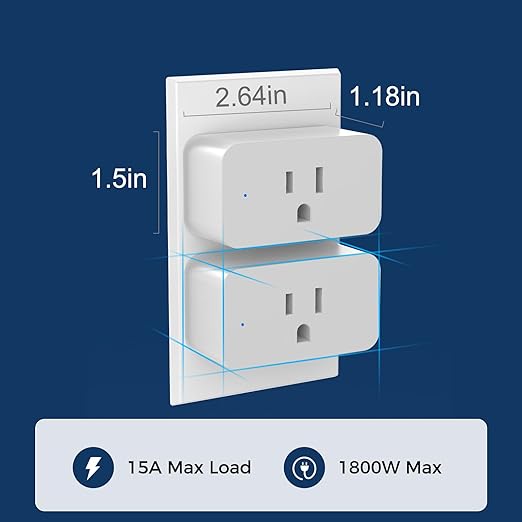 4 Pack Smart Plugs, WiFi Outlets Work with Alexa&Google Assistant, 15A/1800W Max, Smart Sockets with APP Control, Timer Plug with Group Control, No Hub Required, ETL & FCC Certified, 2.4Ghz only