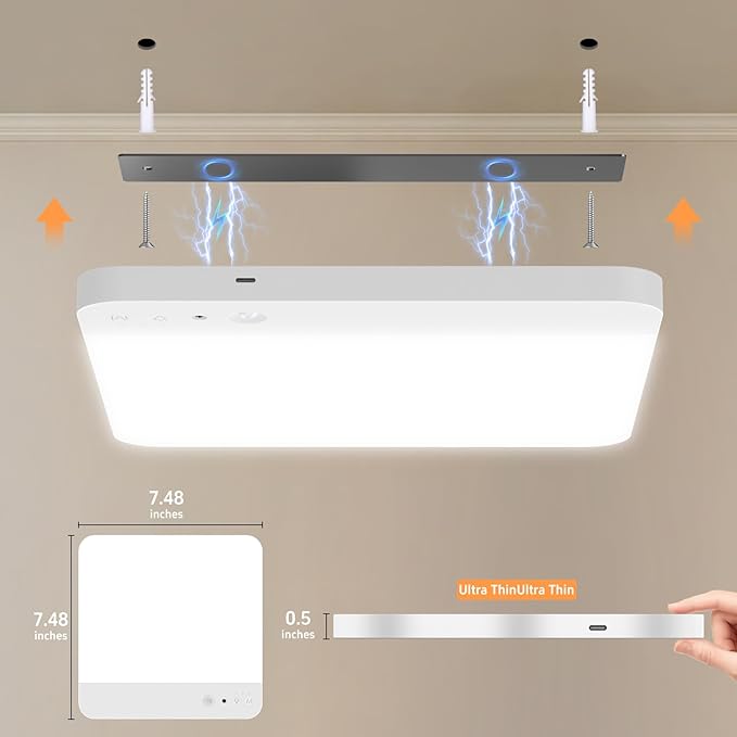 WhitePoplar Rechargeable Motion Sensor Ceiling Light with Remote - Magnetic Wireless Closet Lights, 400LM Closet Lights Motion Sensored Indoor for Bathroom Closet Pantry and Hallways