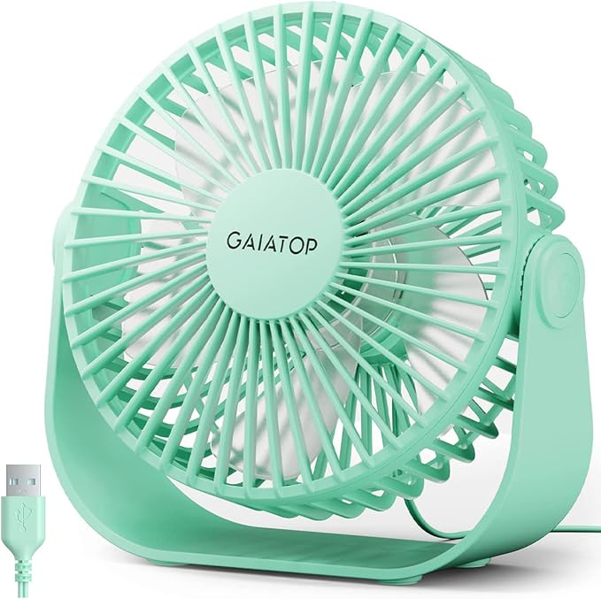 Gaiatop USB Desk Fan, 3 Speeds Strong Airflow, 5.5 Inch Portable 90° Rotate Quiet Cooling, Small Personal Table Fans for Bedroom Home Office Travel Green