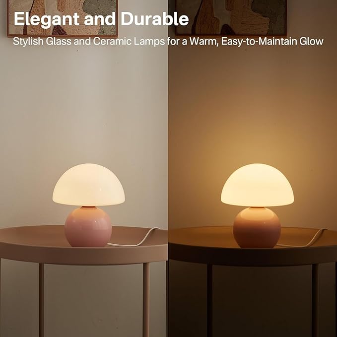 Dawnwake Mushroom Lamp Desk Lamp for Bedroom,Table Bedside Small Lamps for Living Room,Mushroom Decor Cute Mini Modern Mid Century Lamps for Night Stands,Unique Aesthetic Home Living Room Decor(Pink)