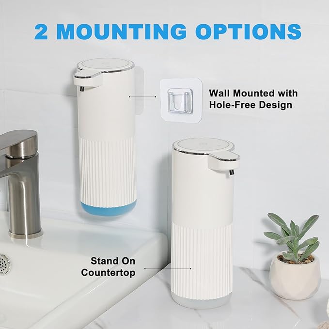 RYTOXILO Automatic Foaming Soap Dispenser, 2 Pack White Touchless Foam Hand Soap Dispenser Bathroom, 13.5 Fl Oz Plastic Electric Auto Foaming Dish Soap Dispensers Wall Mount for Kitchen