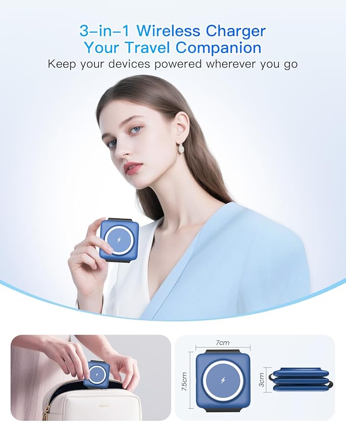 Iseyyox Charging Station for Apple Devices - 3 in 1 Magnetic Foldable Wireless Charger Dock - Travel Charging Pad for MagSafe iPhone 17 16 15 14 13 12 Pro Max Plus Watch & Airpods