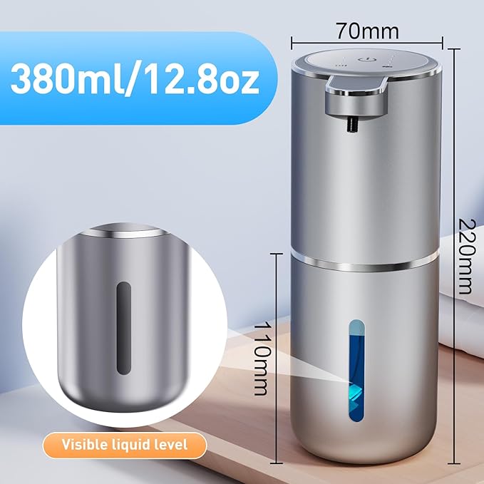 Fantictas Automatic Soap Dispenser Touchless Automatic Liquid Soap Dispenser 4 Adjustable 1500mAh Soap Dispensing Levels Wall Mount for Kitchen and Bathroom